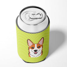 Load image into Gallery viewer, Checkerboard Lime Green Corgi Can or Bottle Hugger BB1316CC