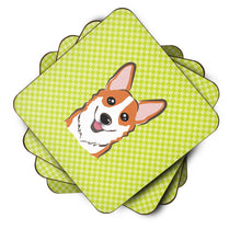 Load image into Gallery viewer, Checkerboard Lime Green Corgi Coasters - Set of 4 Lightweight Foam, Absorbent Drink Coasters BB1316FC