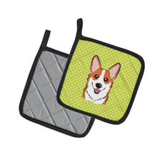 Load image into Gallery viewer, Checkerboard Lime Green Corgi Pot Holders - Set of 2 - Heat-Resistant Kitchen Essentials BB1316PTHD