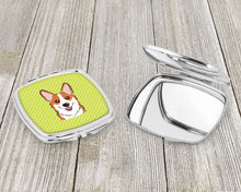 Load image into Gallery viewer, Checkerboard Lime Green Corgi Compact Mirror – Stylish Purse Mirror with Artistic Covers BB1316SCM