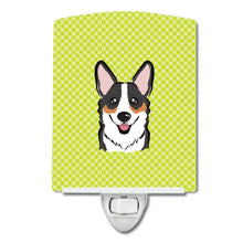 Load image into Gallery viewer, Checkerboard Lime Green Corgi Ceramic Night Light BB1317CNL