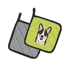 Load image into Gallery viewer, Checkerboard Lime Green Corgi Pot Holders - Set of 2 - Heat-Resistant Kitchen Essentials BB1317PTHD