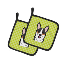 Load image into Gallery viewer, Checkerboard Lime Green Corgi Pot Holders - Set of 2 - Heat-Resistant Kitchen Essentials BB1317PTHD