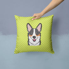 Load image into Gallery viewer, Checkerboard Lime Green Corgi Canvas Throw Pillow - 14x14 Decorative Pillow – Art for Your Home &amp; Patio BB1317PW1414
