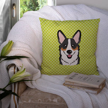 Load image into Gallery viewer, Checkerboard Lime Green Corgi Canvas Throw Pillow - 14x14 Decorative Pillow – Art for Your Home &amp; Patio BB1317PW1414