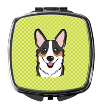 Load image into Gallery viewer, Checkerboard Lime Green Corgi Compact Mirror – Stylish Purse Mirror with Artistic Covers BB1317SCM