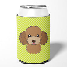 Load image into Gallery viewer, Checkerboard Lime Green Chocolate Brown Poodle Can or Bottle Hugger BB1318CC