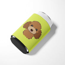 Load image into Gallery viewer, Checkerboard Lime Green Chocolate Brown Poodle Can or Bottle Hugger BB1318CC