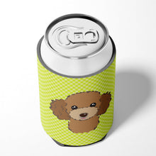 Load image into Gallery viewer, Checkerboard Lime Green Chocolate Brown Poodle Can or Bottle Hugger BB1318CC