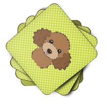 Load image into Gallery viewer, Checkerboard Lime Green Chocolate Brown Poodle Coasters - Set of 4 Lightweight Foam, Absorbent Drink Coasters BB1318FC