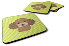 Load image into Gallery viewer, Checkerboard Lime Green Chocolate Brown Poodle Coasters - Set of 4 Lightweight Foam, Absorbent Drink Coasters BB1318FC
