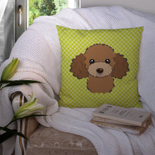 Load image into Gallery viewer, Checkerboard Lime Green Chocolate Brown Poodle Canvas Throw Pillow - 14x14 Decorative Pillow – Art for Your Home &amp; Patio BB1318PW1414
