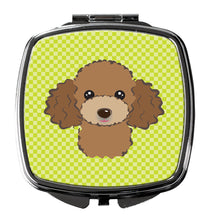 Load image into Gallery viewer, Checkerboard Lime Green Chocolate Brown Poodle Compact Mirror – Stylish Purse Mirror with Artistic Covers BB1318SCM