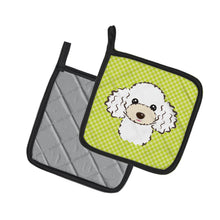 Load image into Gallery viewer, Checkerboard Lime Green White Poodle Pot Holders - Set of 2 - Heat-Resistant Kitchen Essentials BB1319PTHD