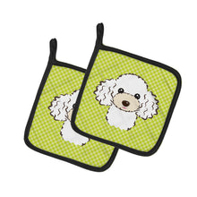 Load image into Gallery viewer, Checkerboard Lime Green White Poodle Pot Holders - Set of 2 - Heat-Resistant Kitchen Essentials BB1319PTHD
