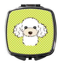 Load image into Gallery viewer, Checkerboard Lime Green White Poodle Compact Mirror – Stylish Purse Mirror with Artistic Covers BB1319SCM