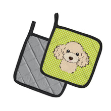 Load image into Gallery viewer, Checkerboard Lime Green Buff Poodle Pot Holders - Set of 2 - Heat-Resistant Kitchen Essentials BB1320PTHD