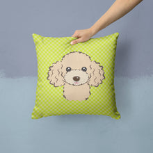 Load image into Gallery viewer, Checkerboard Lime Green Buff Poodle Canvas Throw Pillow - 14x14 Decorative Pillow – Art for Your Home &amp; Patio BB1320PW1414
