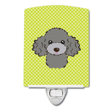 Load image into Gallery viewer, Checkerboard Lime Green Silver Gray Poodle Ceramic Night Light BB1321CNL