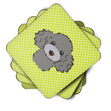 Load image into Gallery viewer, Checkerboard Lime Green Silver Gray Poodle Coasters - Set of 4 Lightweight Foam, Absorbent Drink Coasters BB1321FC