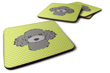 Load image into Gallery viewer, Checkerboard Lime Green Silver Gray Poodle Coasters - Set of 4 Lightweight Foam, Absorbent Drink Coasters BB1321FC
