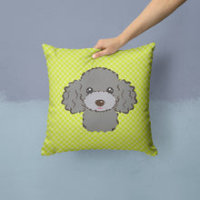 Load image into Gallery viewer, Checkerboard Lime Green Silver Gray Poodle Canvas Throw Pillow - 14x14 Decorative Pillow – Art for Your Home &amp; Patio BB1321PW1414