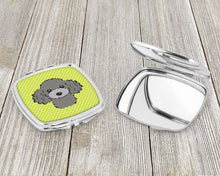 Load image into Gallery viewer, Checkerboard Lime Green Silver Gray Poodle Compact Mirror – Stylish Purse Mirror with Artistic Covers BB1321SCM