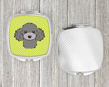 Load image into Gallery viewer, Checkerboard Lime Green Silver Gray Poodle Compact Mirror – Stylish Purse Mirror with Artistic Covers BB1321SCM