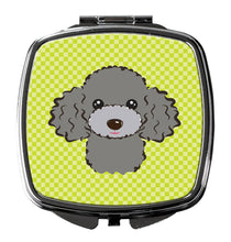 Load image into Gallery viewer, Checkerboard Lime Green Silver Gray Poodle Compact Mirror – Stylish Purse Mirror with Artistic Covers BB1321SCM