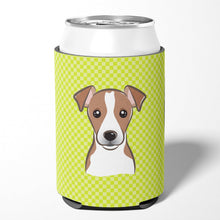 Load image into Gallery viewer, Checkerboard Lime Green Jack Russell Terrier Can or Bottle Hugger BB1322CC