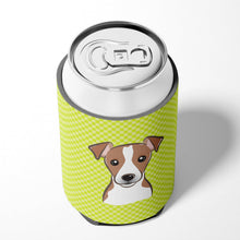 Load image into Gallery viewer, Checkerboard Lime Green Jack Russell Terrier Can or Bottle Hugger BB1322CC