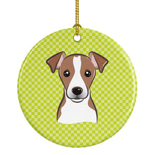 Load image into Gallery viewer, Checkerboard Lime Green Jack Russell Terrier Ceramic Ornament BB1322CO1