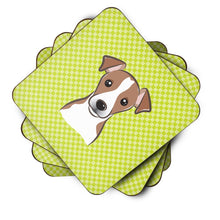 Load image into Gallery viewer, Checkerboard Lime Green Jack Russell Terrier Coasters - Set of 4 Lightweight Foam, Absorbent Drink Coasters BB1322FC
