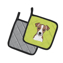 Load image into Gallery viewer, Checkerboard Lime Green Jack Russell Terrier Pot Holders - Set of 2 - Heat-Resistant Kitchen Essentials BB1322PTHD