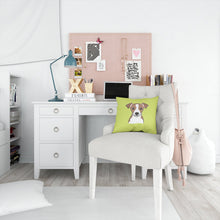 Load image into Gallery viewer, Checkerboard Lime Green Jack Russell Terrier Canvas Throw Pillow - 14x14 Decorative Pillow – Art for Your Home &amp; Patio BB1322PW1414