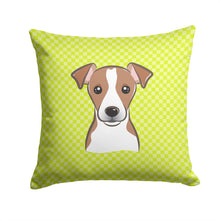 Load image into Gallery viewer, Checkerboard Lime Green Jack Russell Terrier Canvas Throw Pillow - 14x14 Decorative Pillow – Art for Your Home &amp; Patio BB1322PW1414