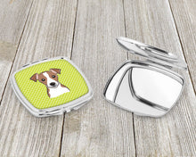 Load image into Gallery viewer, Checkerboard Lime Green Jack Russell Terrier Compact Mirror – Stylish Purse Mirror with Artistic Covers BB1322SCM