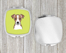 Load image into Gallery viewer, Checkerboard Lime Green Jack Russell Terrier Compact Mirror – Stylish Purse Mirror with Artistic Covers BB1322SCM