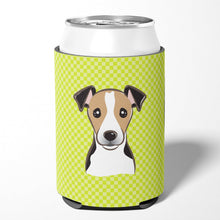 Load image into Gallery viewer, Checkerboard Lime Green Jack Russell Terrier Can or Bottle Hugger BB1323CC