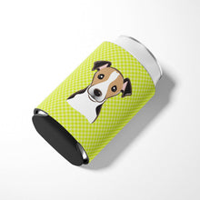 Load image into Gallery viewer, Checkerboard Lime Green Jack Russell Terrier Can or Bottle Hugger BB1323CC
