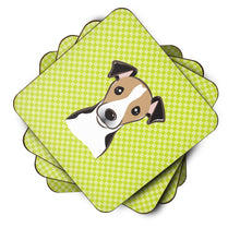 Load image into Gallery viewer, Checkerboard Lime Green Jack Russell Terrier Coasters - Set of 4 Lightweight Foam, Absorbent Drink Coasters BB1323FC