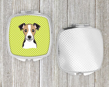 Load image into Gallery viewer, Checkerboard Lime Green Jack Russell Terrier Compact Mirror – Stylish Purse Mirror with Artistic Covers BB1323SCM