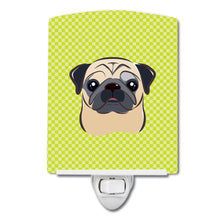 Load image into Gallery viewer, Checkerboard Lime Green Fawn Pug Ceramic Night Light BB1324CNL