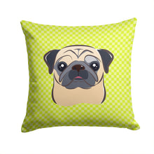 Load image into Gallery viewer, Checkerboard Lime Green Fawn Pug Canvas Throw Pillow - 14x14 Decorative Pillow – Art for Your Home &amp; Patio BB1324PW1414