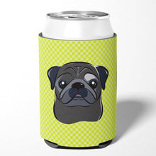 Load image into Gallery viewer, Checkerboard Lime Green Black Pug Can or Bottle Hugger BB1325CC