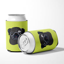 Load image into Gallery viewer, Checkerboard Lime Green Black Pug Can or Bottle Hugger BB1325CC