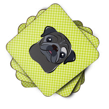 Load image into Gallery viewer, Checkerboard Lime Green Black Pug Coasters - Set of 4 Lightweight Foam, Absorbent Drink Coasters BB1325FC
