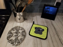 Load image into Gallery viewer, Checkerboard Lime Green Black Pug Pot Holders - Set of 2 - Heat-Resistant Kitchen Essentials BB1325PTHD