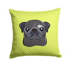 Load image into Gallery viewer, Checkerboard Lime Green Black Pug Canvas Throw Pillow - 14x14 Decorative Pillow – Art for Your Home &amp; Patio BB1325PW1414