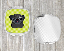 Load image into Gallery viewer, Checkerboard Lime Green Black Pug Compact Mirror – Stylish Purse Mirror with Artistic Covers BB1325SCM